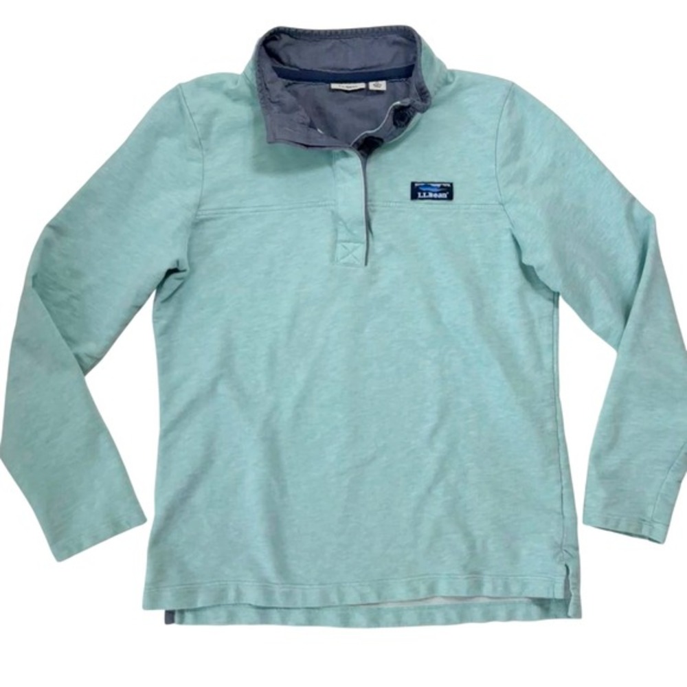 L.L. Bean Soft Cotton‎ Rugby Shirt Womens Pullover Beach Glass 1/4 Button Small